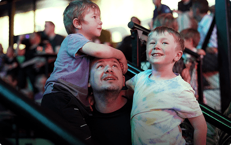 excited family jumping at JumpYard together
